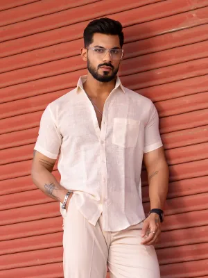Millennial pink Linen Half Sleeve Solid Shirt