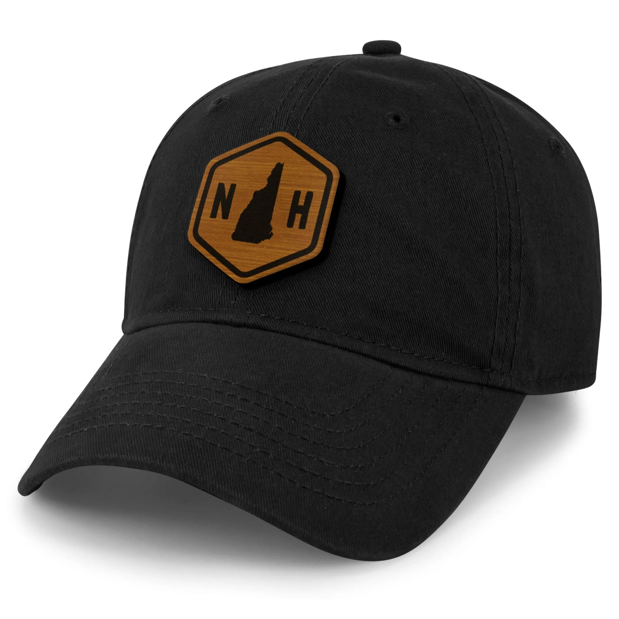 New Hampshire State Sign Wood Grain Patch Dad Hat