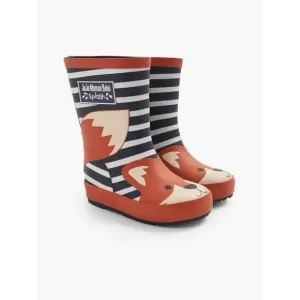 NEW JOJO MAMAN BEBE kid's stripe fox wellies boot in navy &amp; ecru