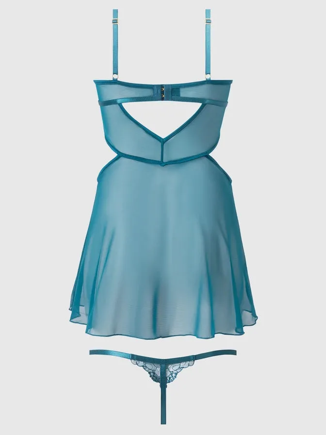 Nova Blacklight Lace Babydoll In Jaded Blue - House of Desire