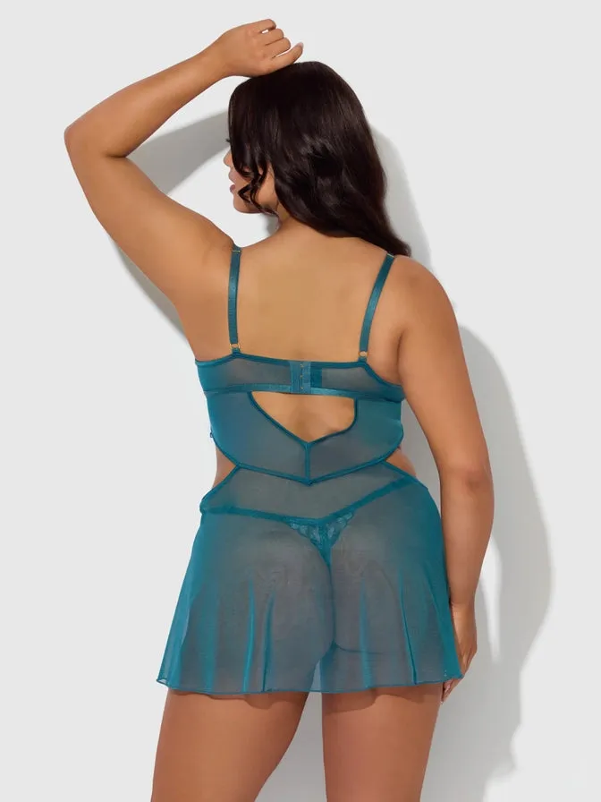 Nova Blacklight Lace Babydoll In Jaded Blue - House of Desire