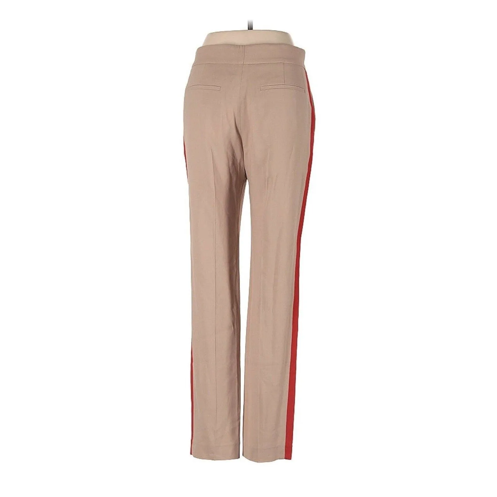 NWT MSGM Women's Tan Slim Leg Dress Pants Red Side Stripe High Waist EU 40 / US 8