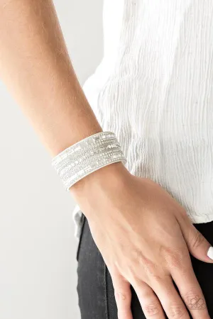 Paparazzi "Rebel Radiance" White LEATHER White/Clear RhinestoneSnap Band Bracelet