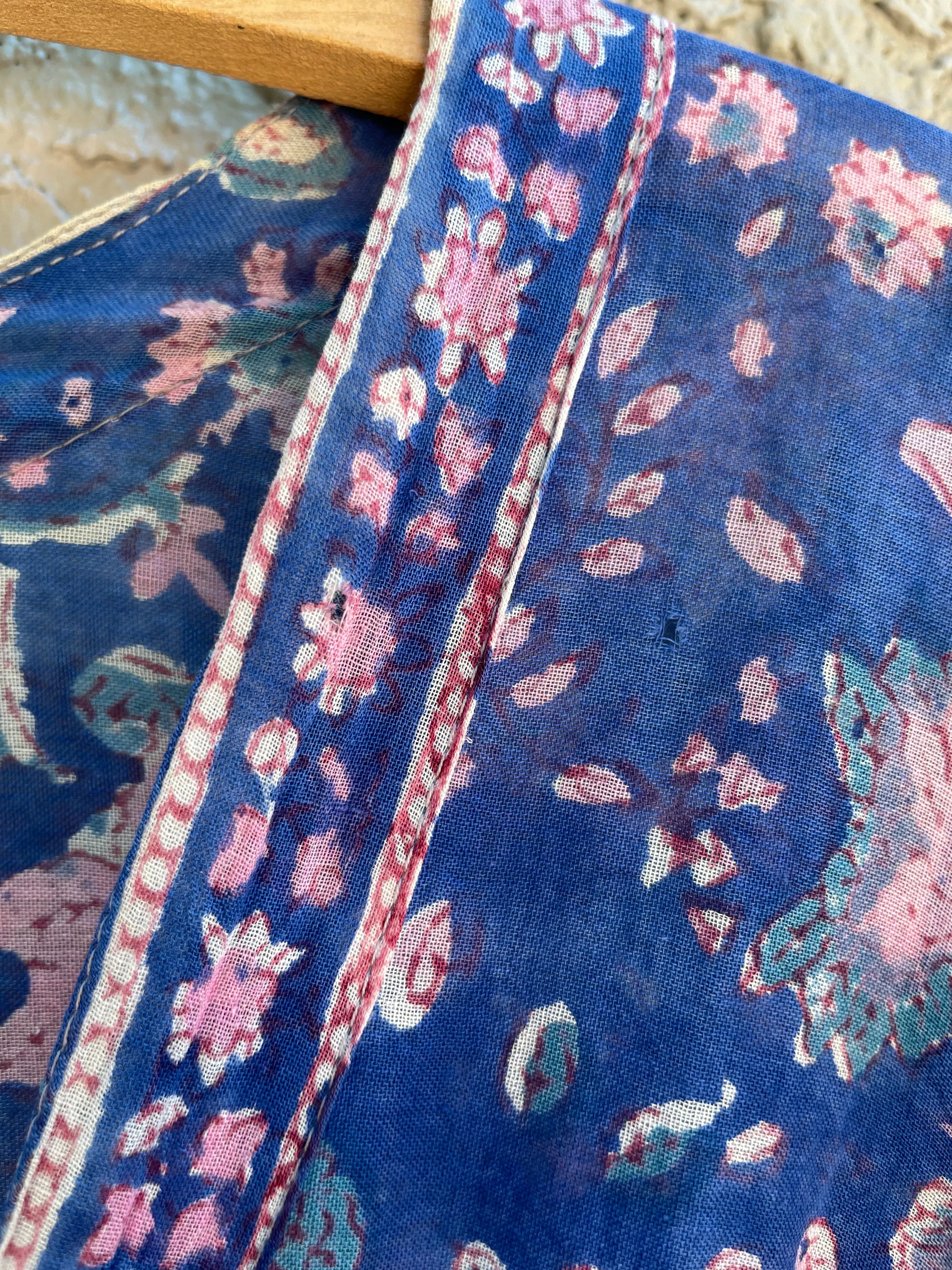 Rare Adini Block Print Cotton Gauze Flutter Sleeve Tie Waist Dress