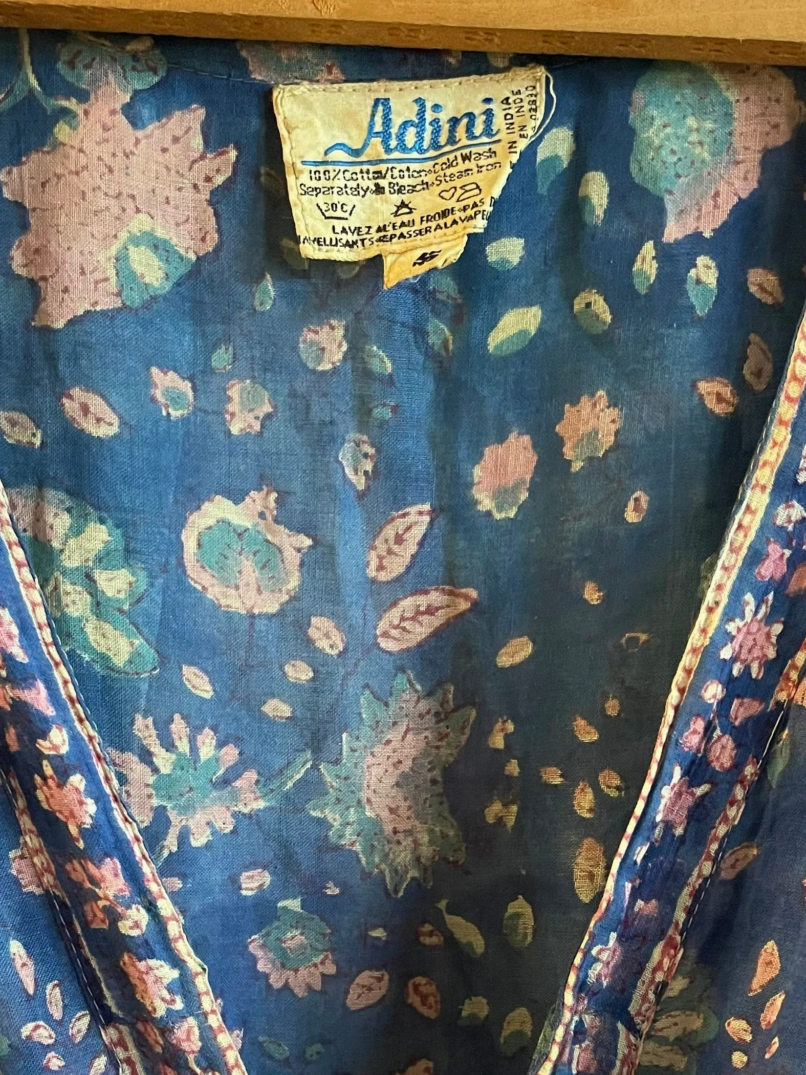 Rare Adini Block Print Cotton Gauze Flutter Sleeve Tie Waist Dress
