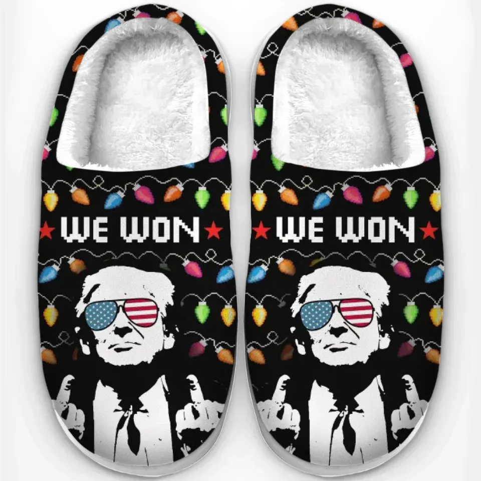Real Solutions Come From Listening To The People - US Election Fluffy Slippers - Christmas Gift For Conservative Supporters