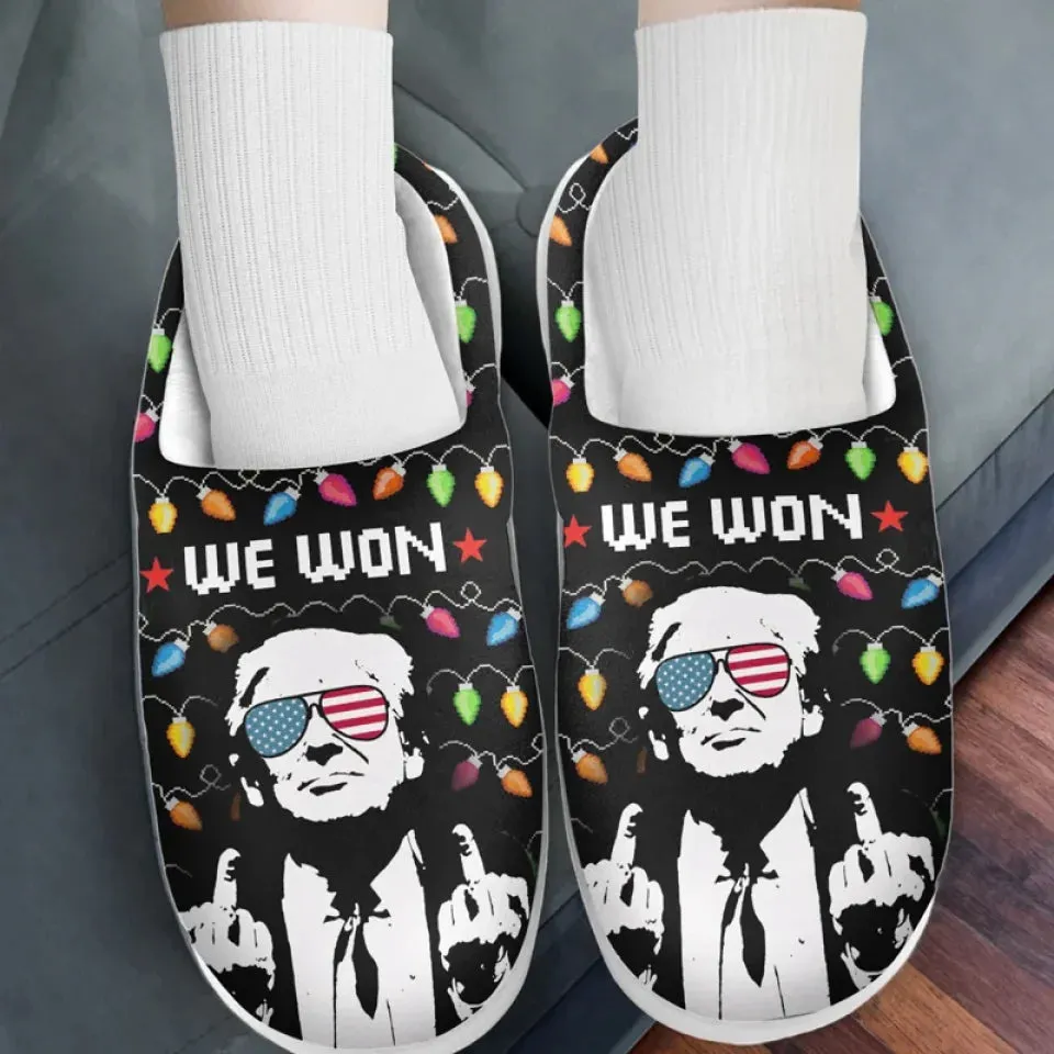 Real Solutions Come From Listening To The People - US Election Fluffy Slippers - Christmas Gift For Conservative Supporters