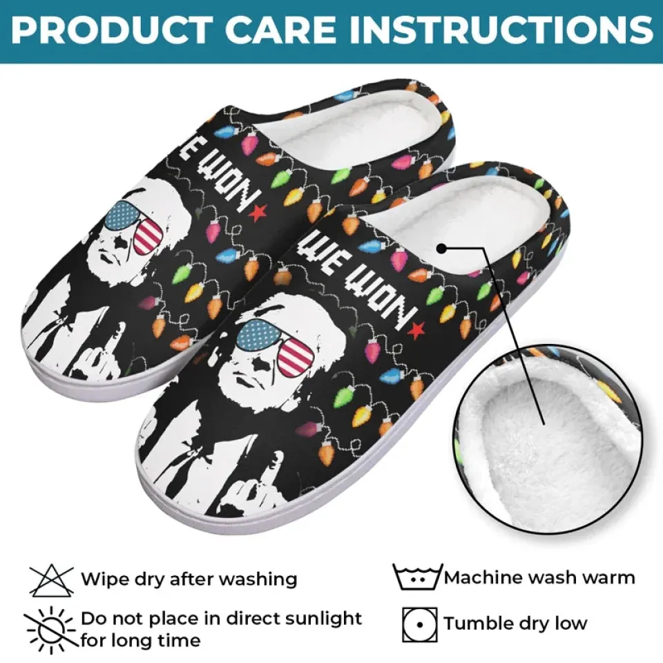 Real Solutions Come From Listening To The People - US Election Fluffy Slippers - Christmas Gift For Conservative Supporters