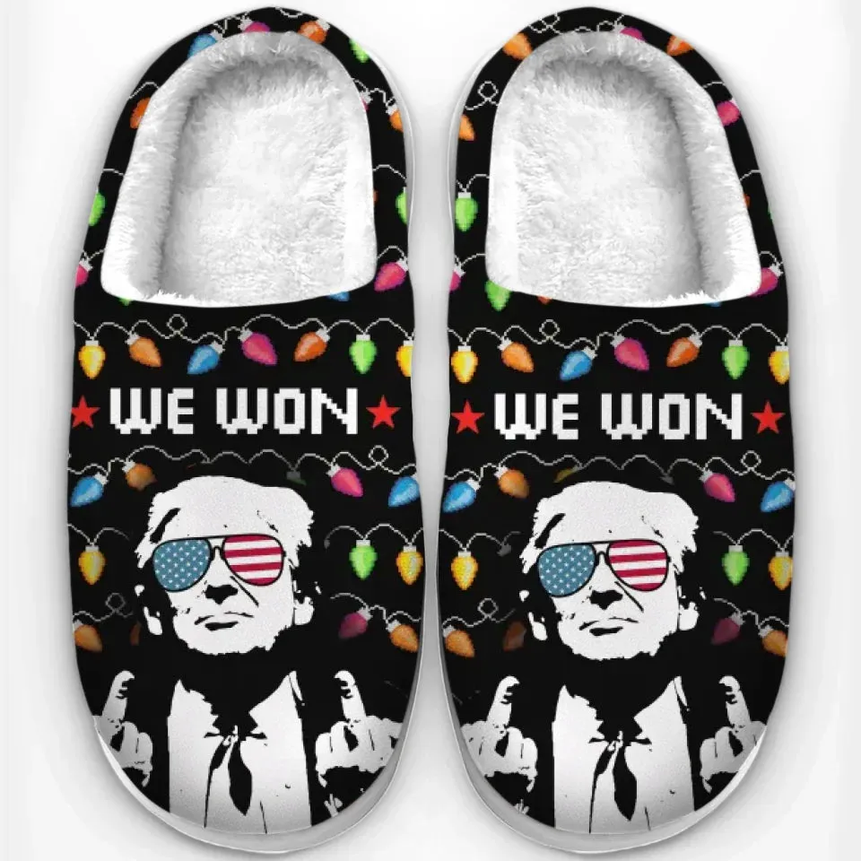 Real Solutions Come From Listening To The People - US Election Fluffy Slippers - Christmas Gift For Conservative Supporters
