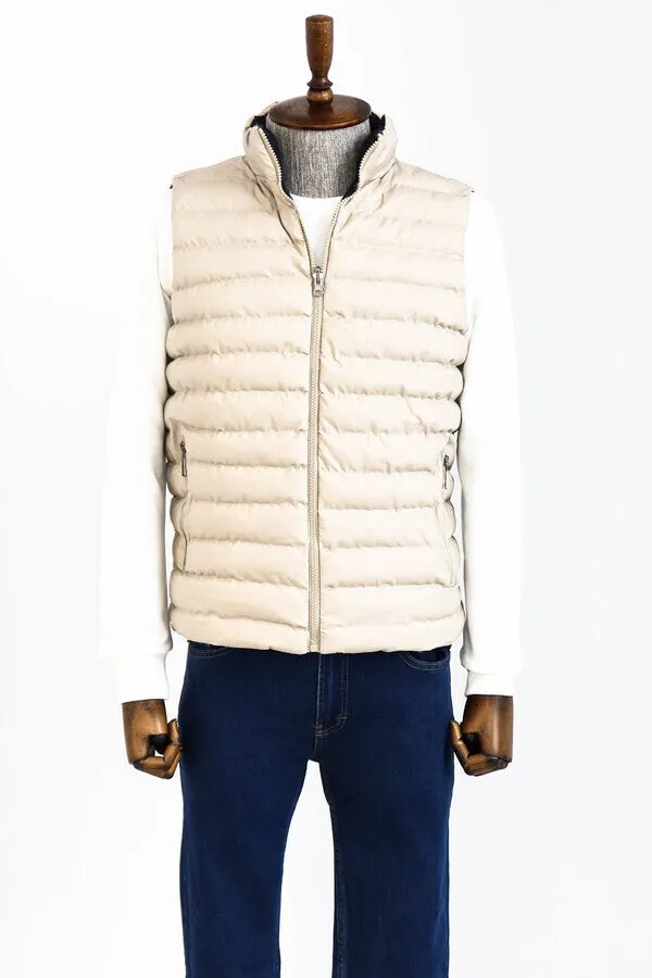 Reversible Puffer Cream Men Down Vest - Wessi