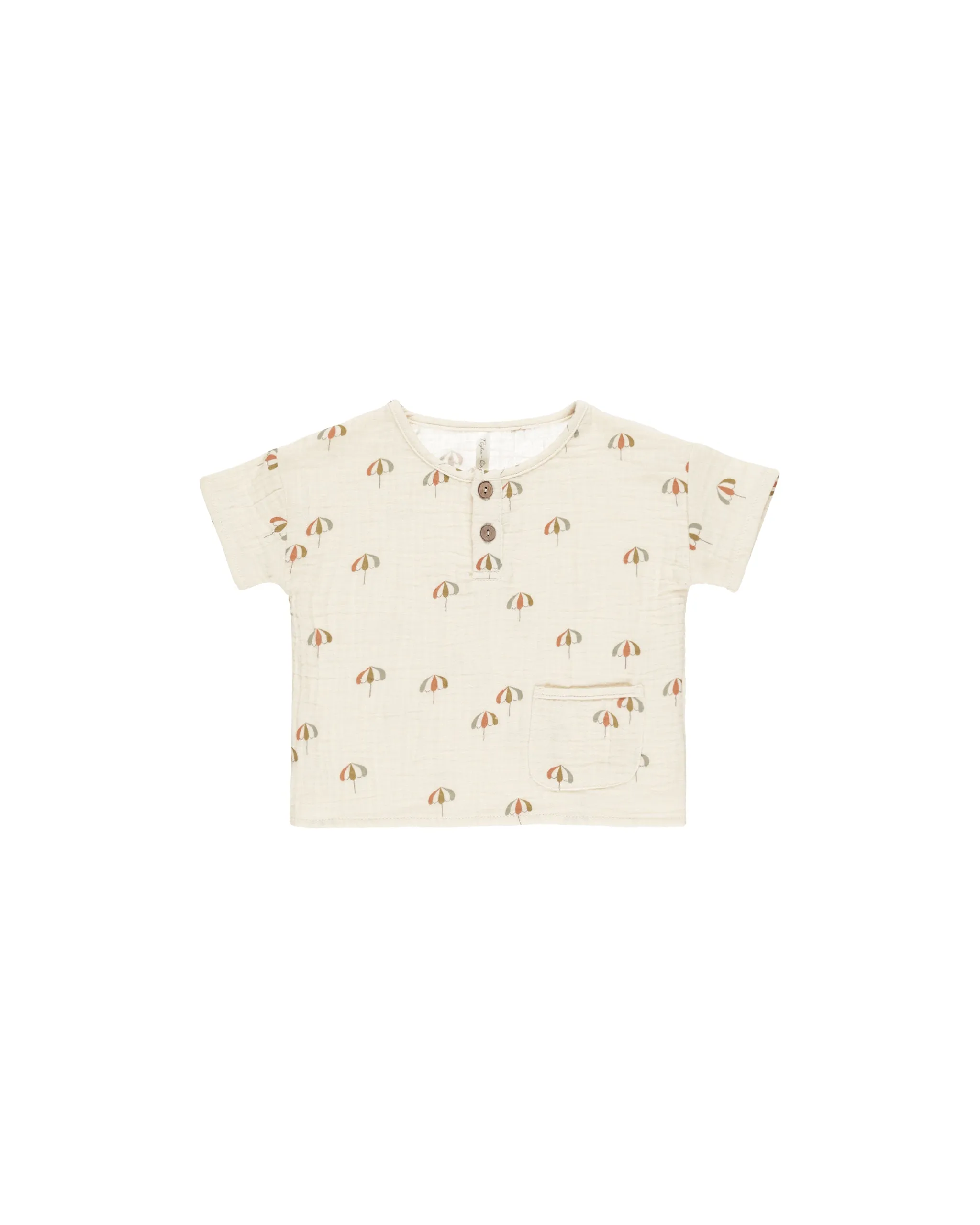 RYLEE   CRU Woven Henley Tee || Umbrellas