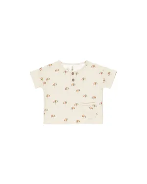 RYLEE   CRU Woven Henley Tee || Umbrellas