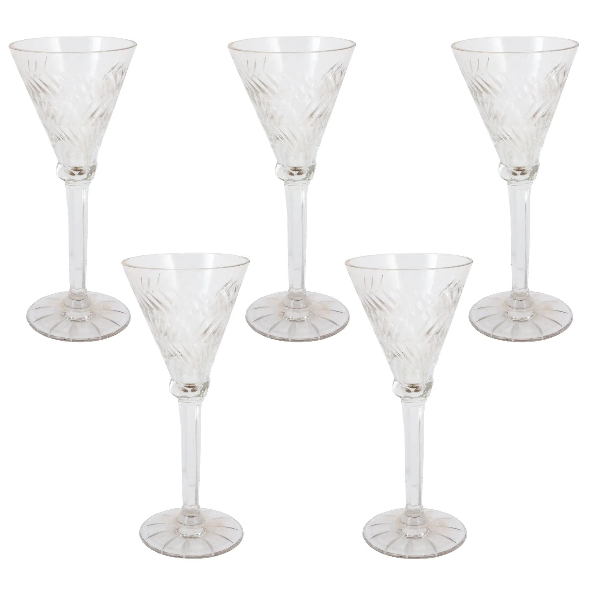 Set of 5 Antique Crystal Cordial Glasses