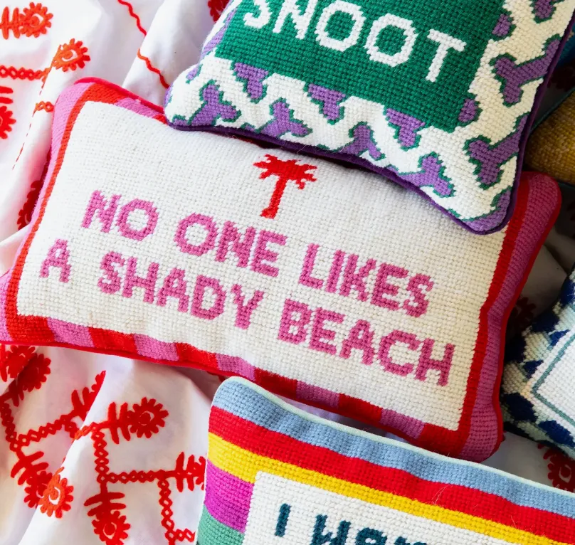 Shady Beach Needlepoint Pillow