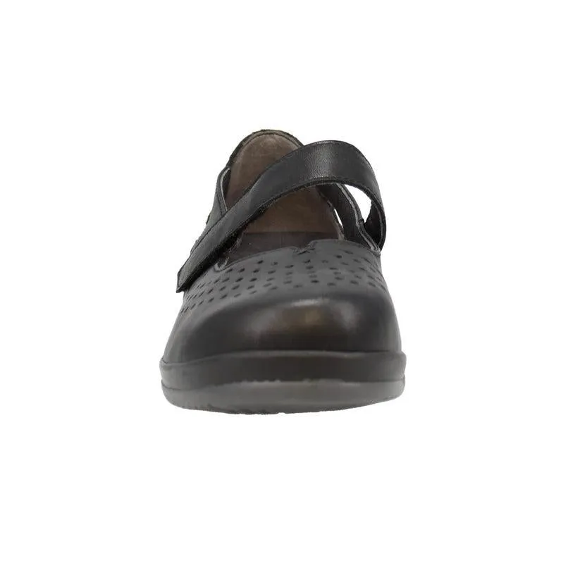 Shuropody Ada Extra Wide Leather Soft Touch Fastening Cut Out Design Mary Jane Flat Shoe - Black