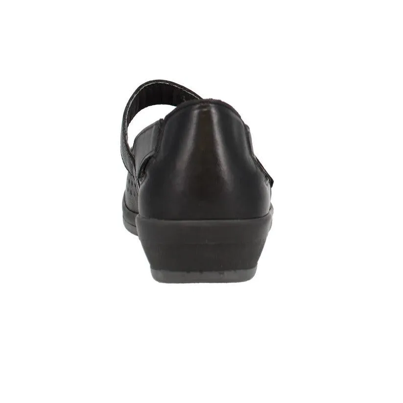 Shuropody Ada Extra Wide Leather Soft Touch Fastening Cut Out Design Mary Jane Flat Shoe - Black