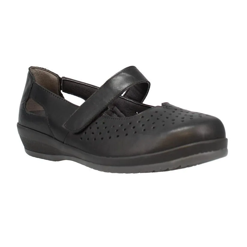 Shuropody Ada Extra Wide Leather Soft Touch Fastening Cut Out Design Mary Jane Flat Shoe - Black