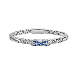 Silver & Blue Sapphire Woven X Bracelet