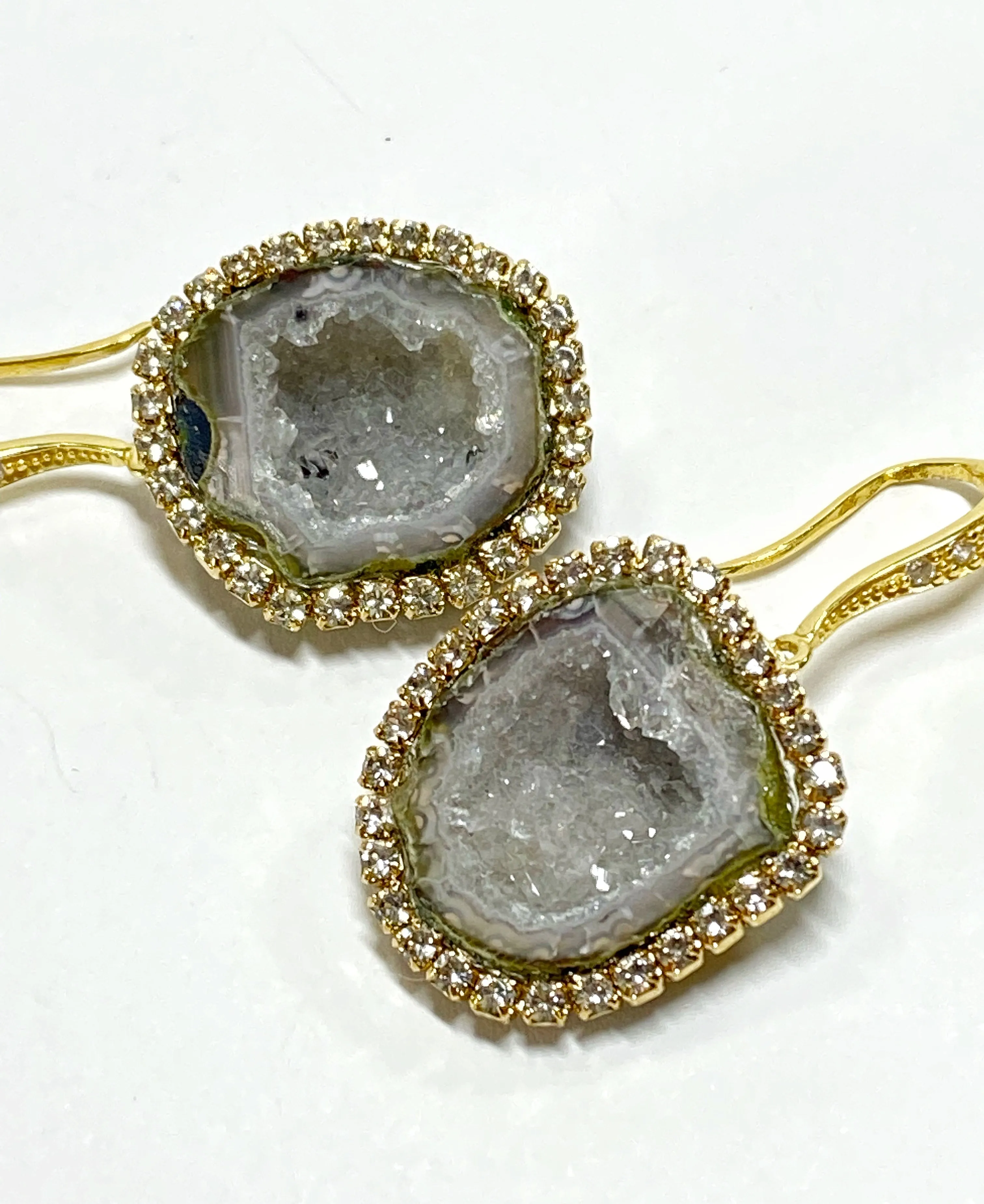 Silvery Grey Tabasco Geode Dangle Earrings