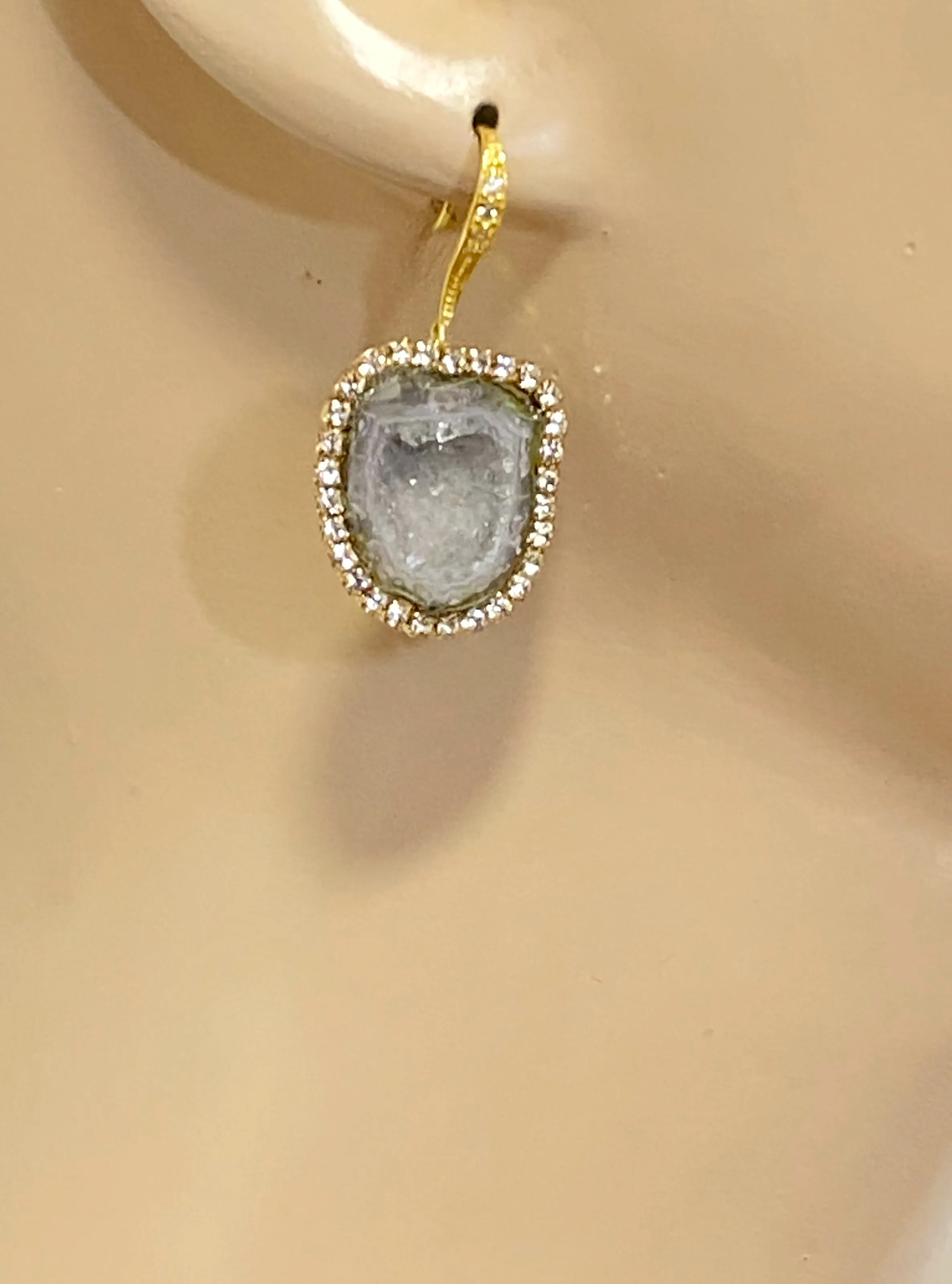 Silvery Grey Tabasco Geode Dangle Earrings
