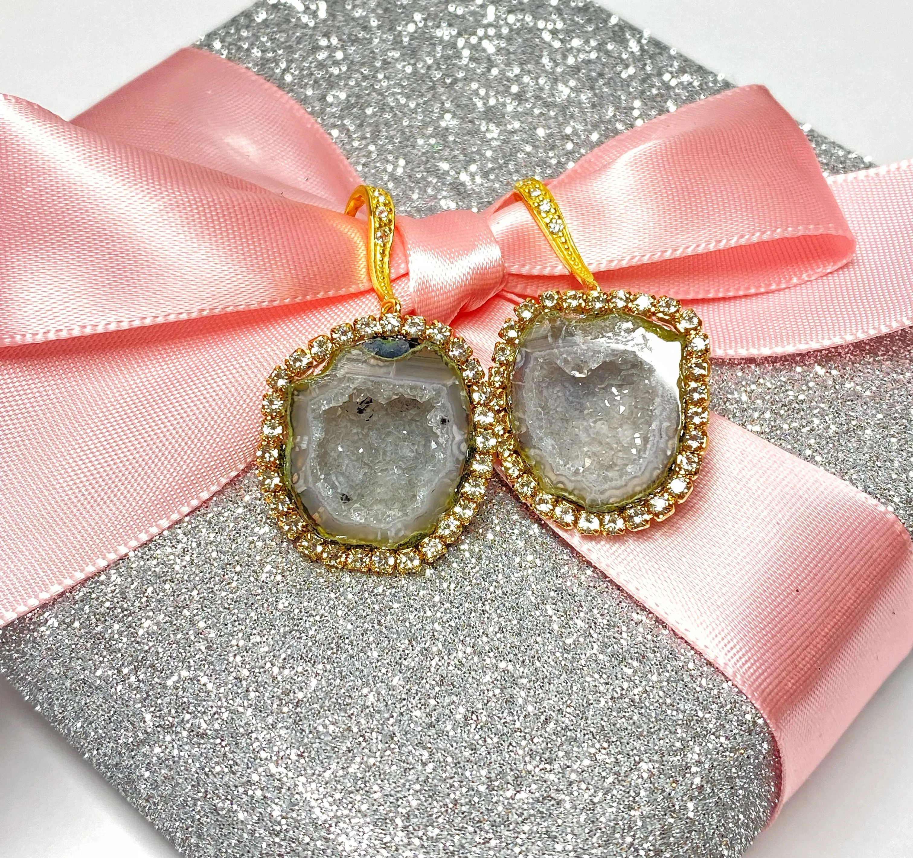 Silvery Grey Tabasco Geode Dangle Earrings