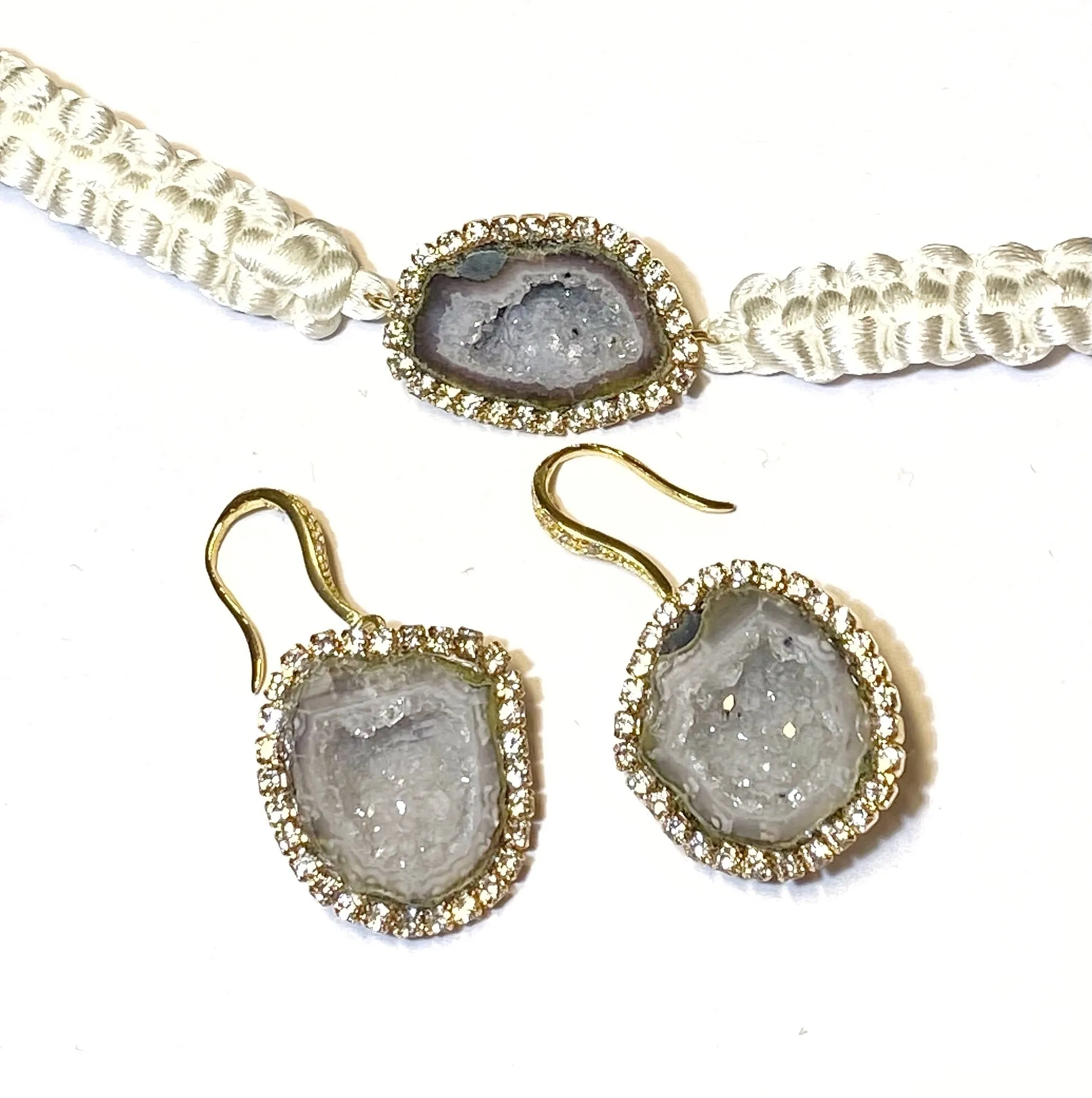 Silvery Grey Tabasco Geode Dangle Earrings