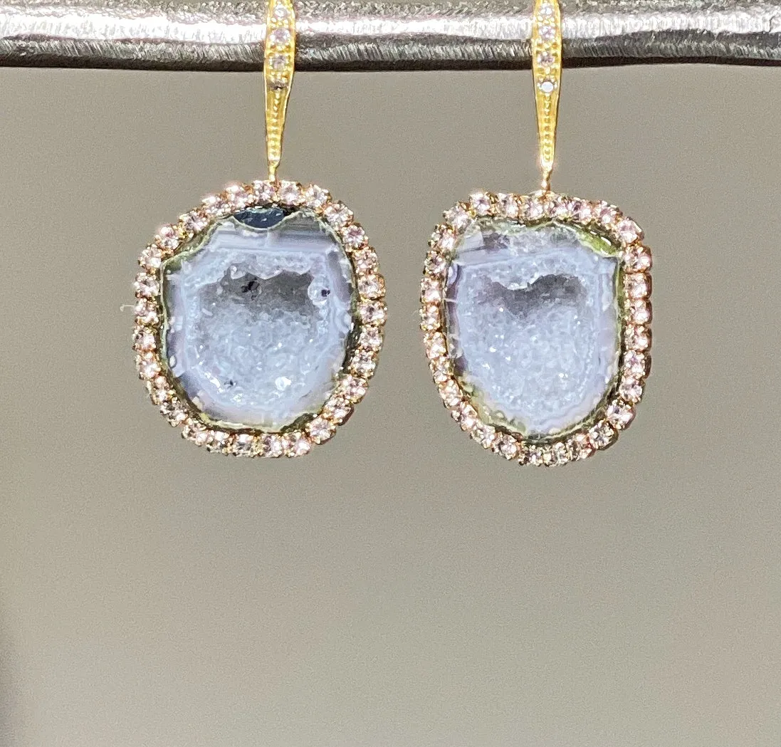 Silvery Grey Tabasco Geode Dangle Earrings