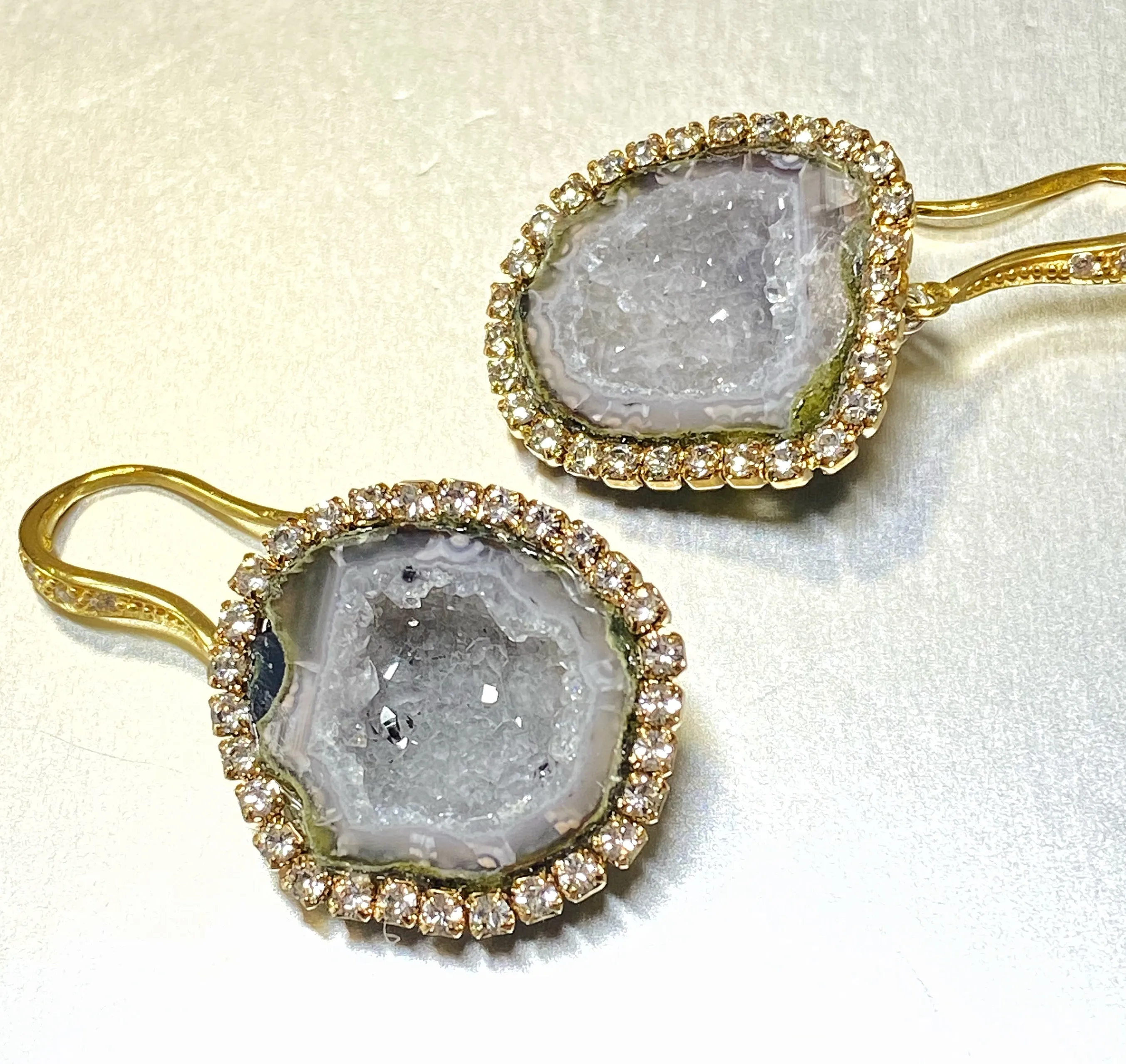 Silvery Grey Tabasco Geode Dangle Earrings