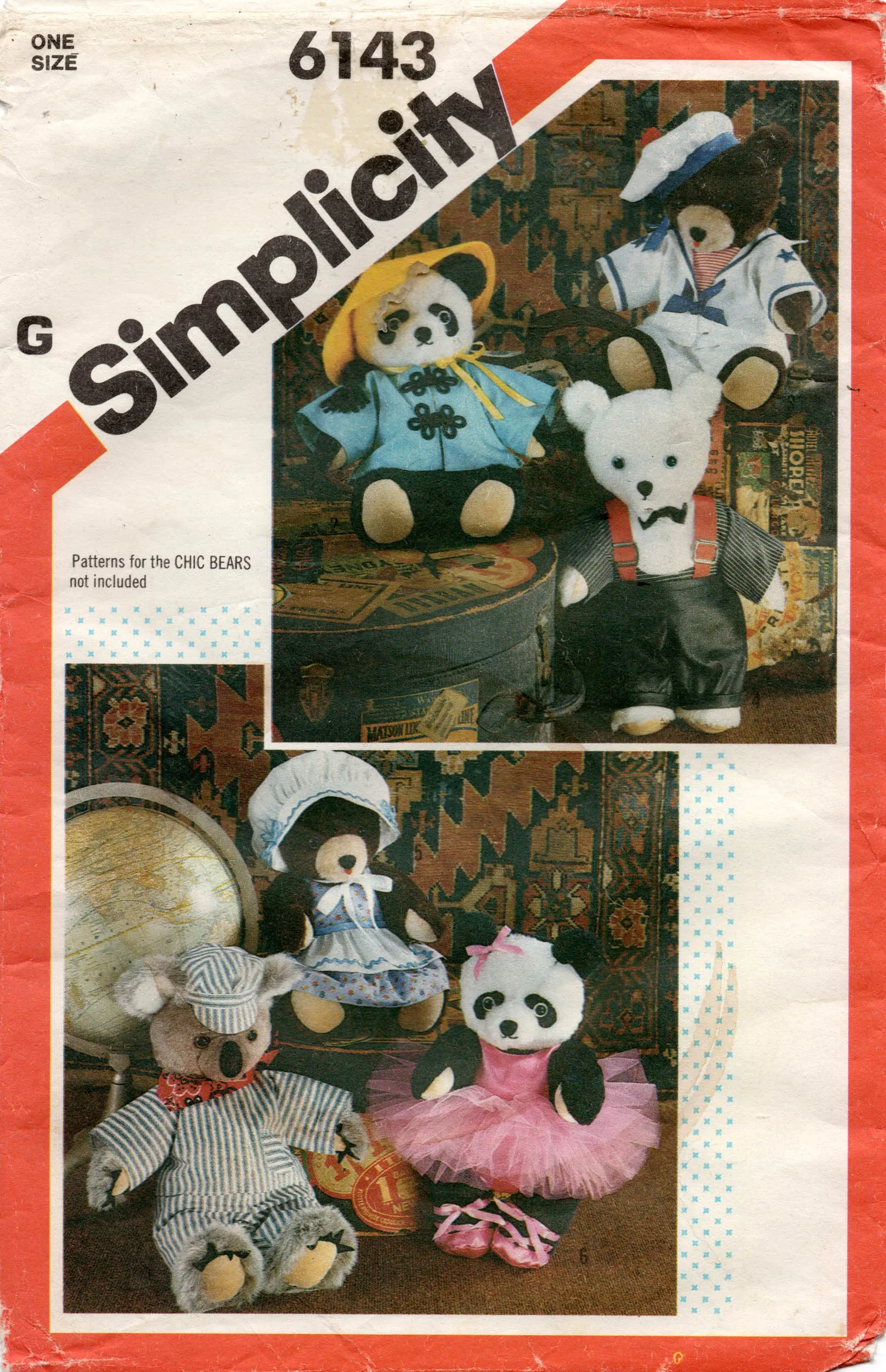 Simplicity 6143 Chic Teddy Bear Clothing Wardrobe 1980s Vintage Sewing Pattern UNCUT Factory Folded