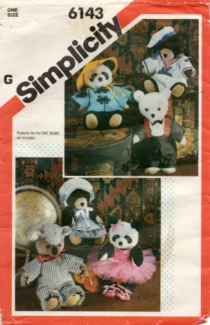 Simplicity 6143 Chic Teddy Bear Clothing Wardrobe 1980s Vintage Sewing Pattern UNCUT Factory Folded