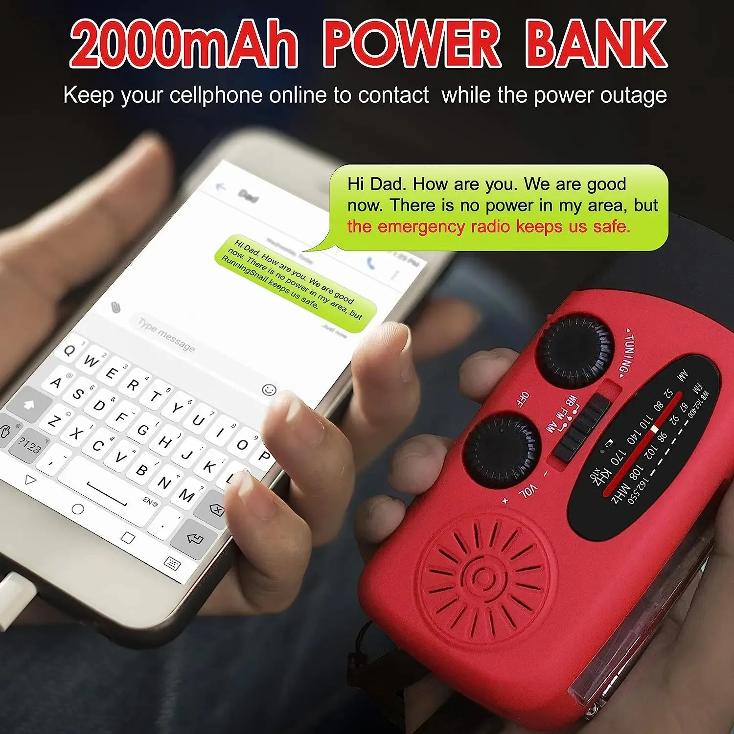 Solar Hand Crank Powered charger Camping Light With AM/FM Radio Outdoor USB