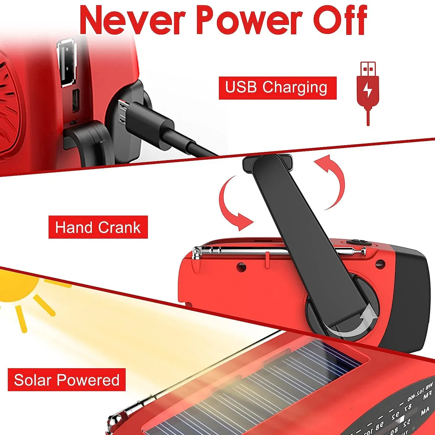 Solar Hand Crank Powered charger Camping Light With AM/FM Radio Outdoor USB