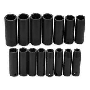 Stanley® Products Torqueplus 15 Piece Metric Deep Impact Socket Sets, 1/2 in, 6 Point, 74214