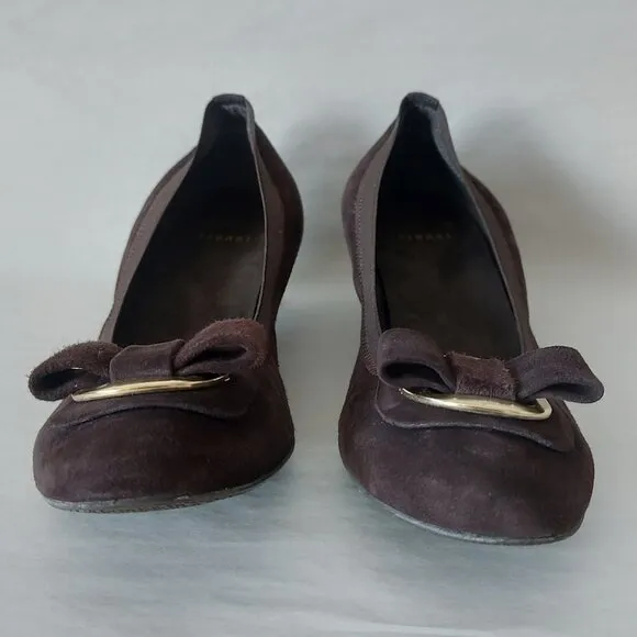 Stuart Weitzman Beaudelair Suede Pump Size 8 Hidden Wedge Bow Low Heel Slip-on
