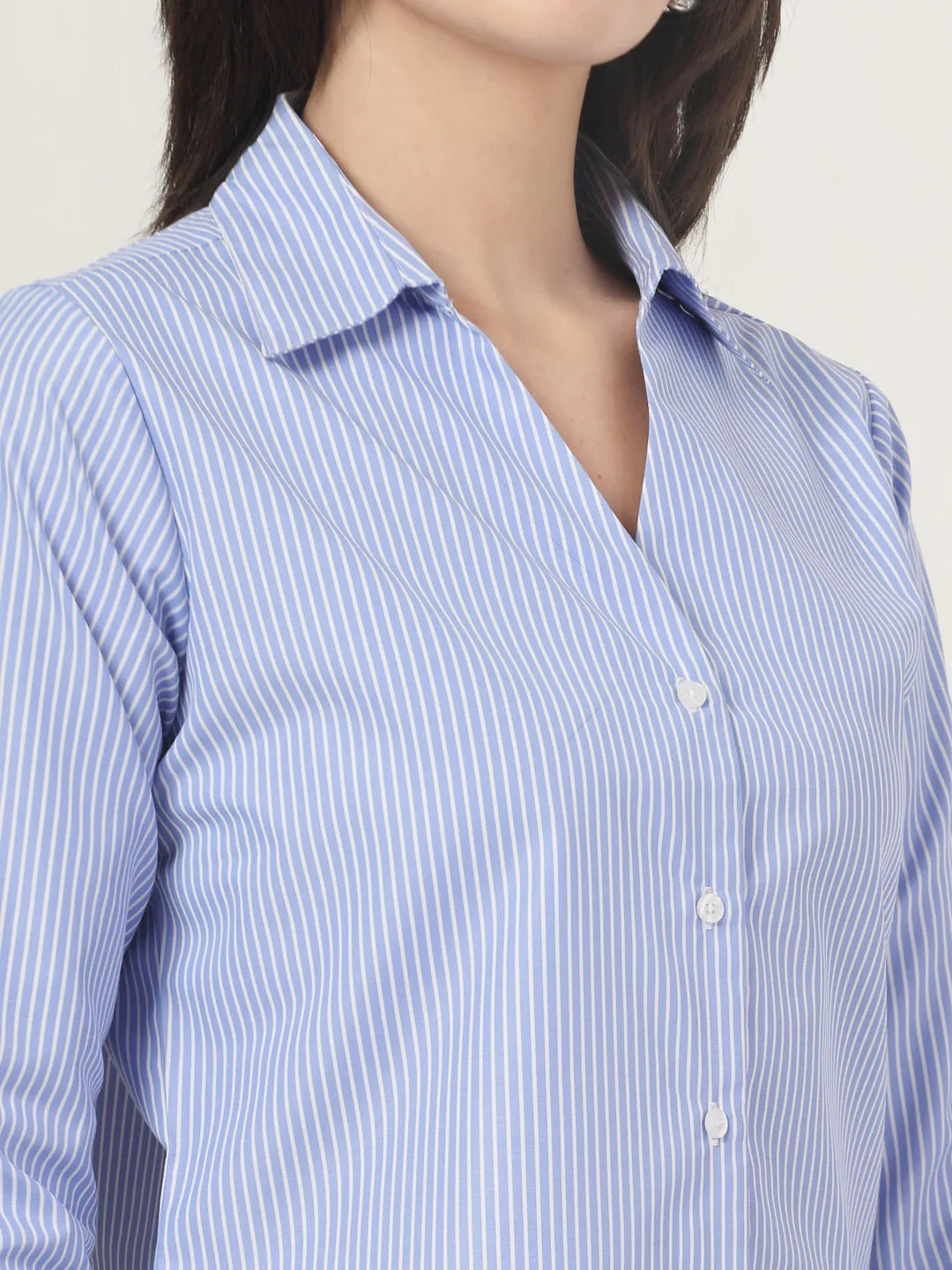 Style Quotient Women Blue and White Stripe Polycotton Formal Shirt