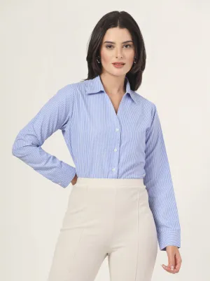 Style Quotient Women Blue and White Stripe Polycotton Formal Shirt