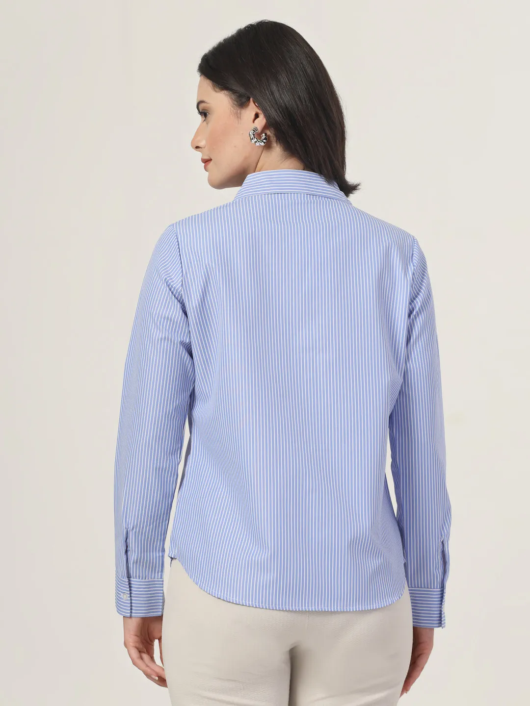 Style Quotient Women Blue and White Stripe Polycotton Formal Shirt