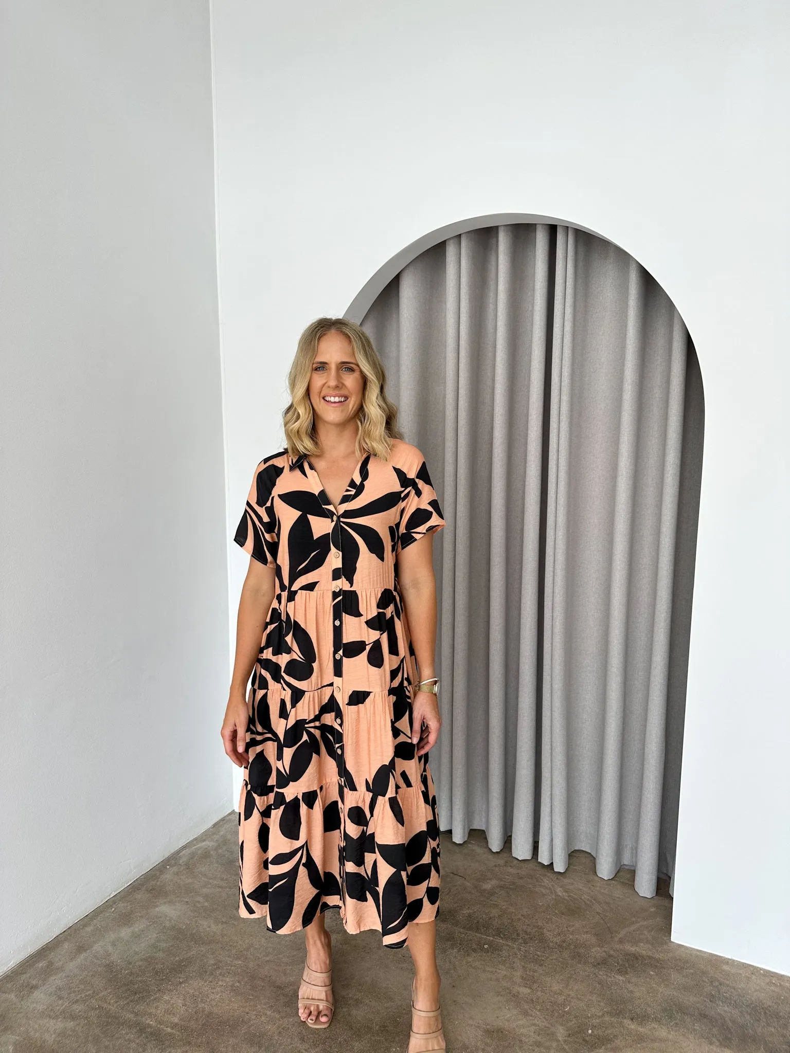 Sutton Dress -Peach/Black