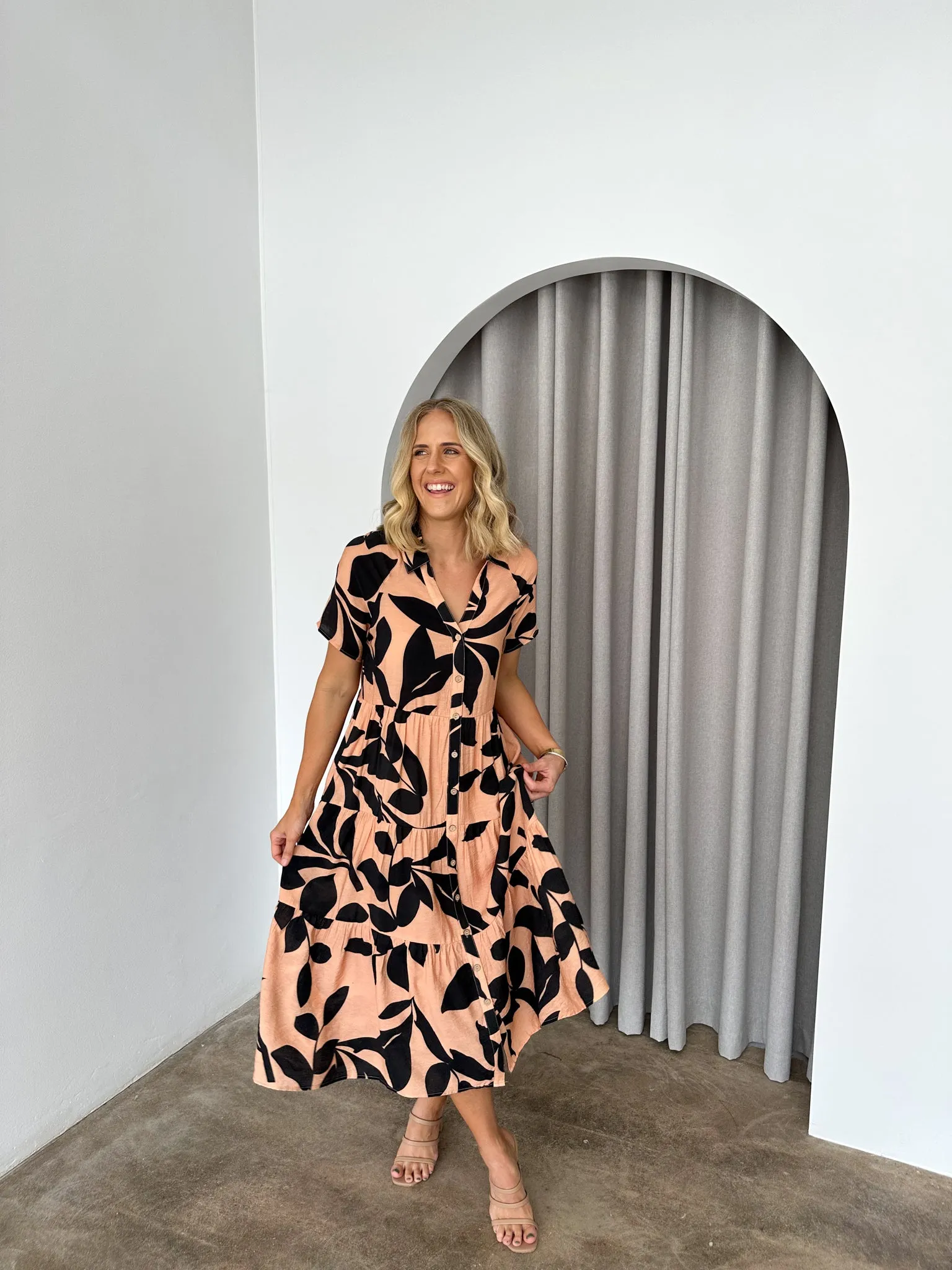 Sutton Dress -Peach/Black