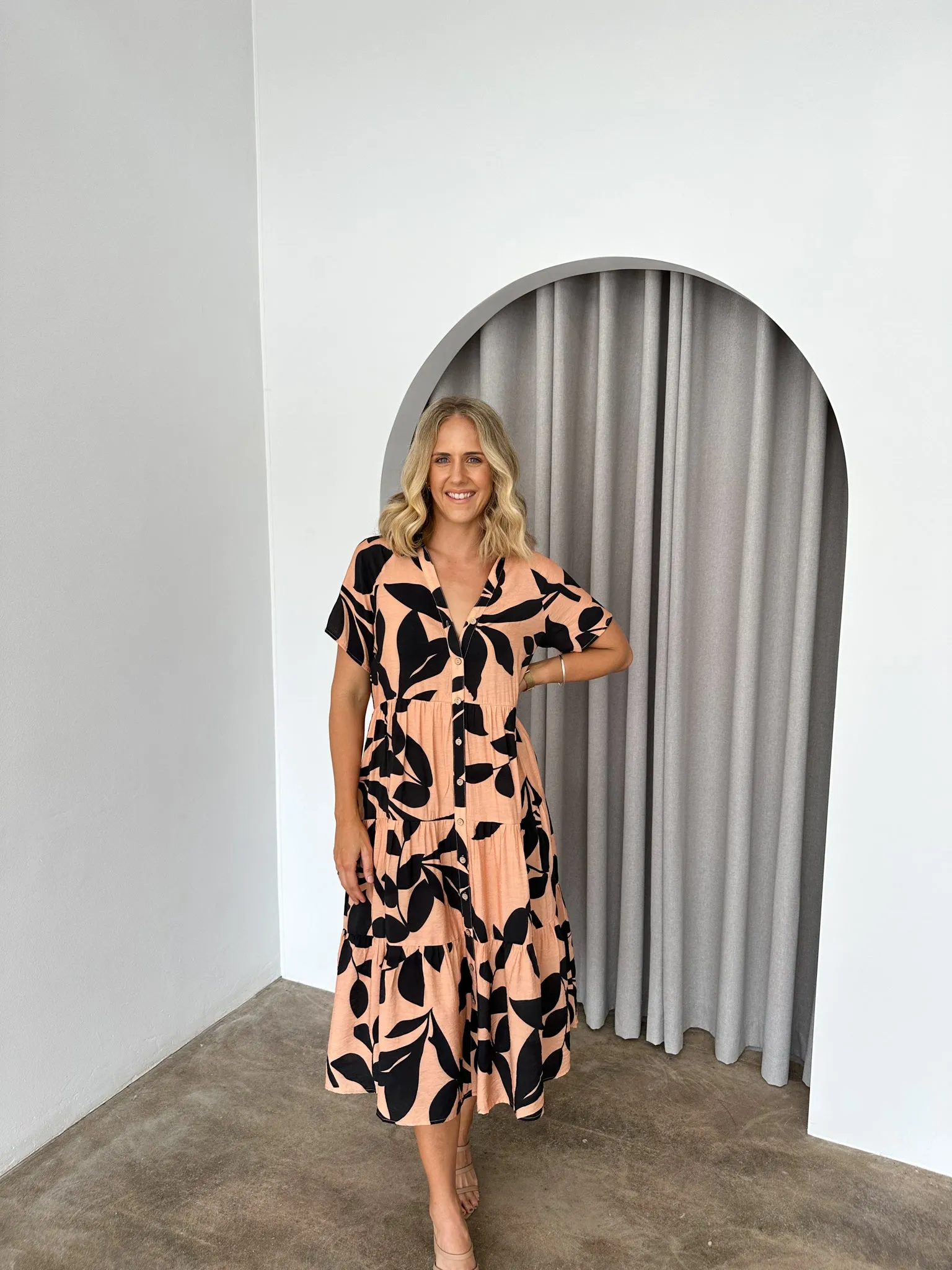 Sutton Dress -Peach/Black
