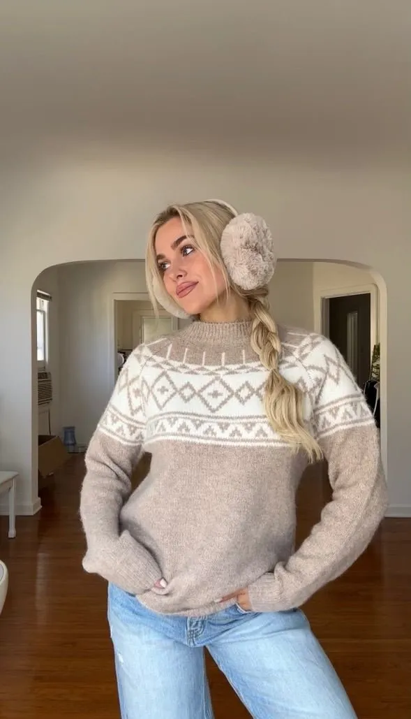 Taupe Aztec Print Mock Neck Sweater - FINAL SALE