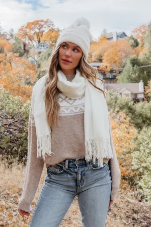 Taupe Aztec Print Mock Neck Sweater - FINAL SALE