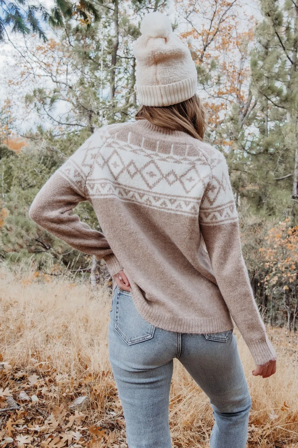 Taupe Aztec Print Mock Neck Sweater - FINAL SALE
