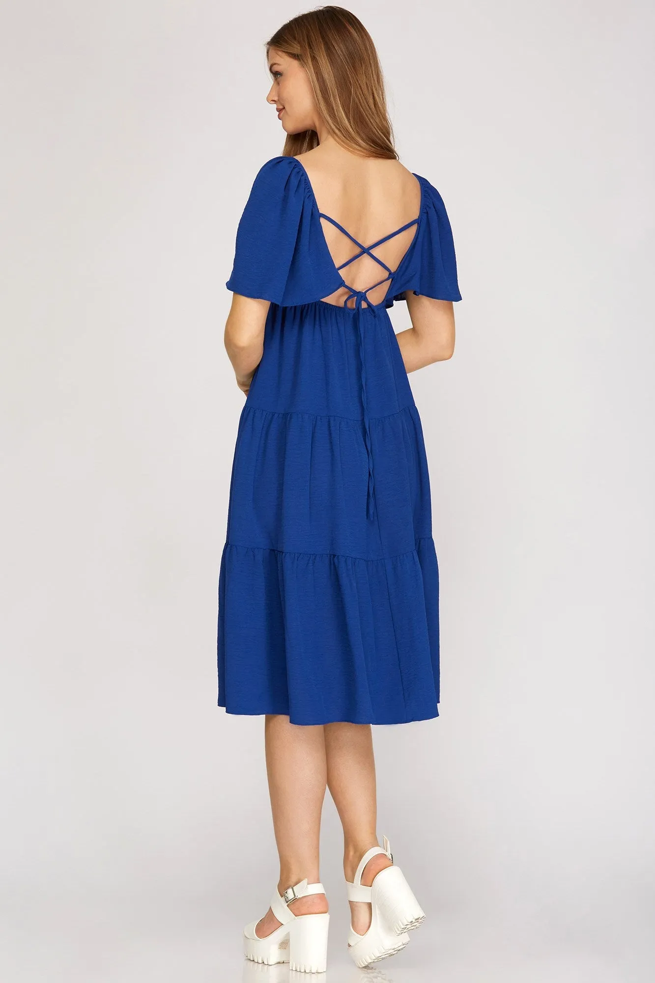 Under The Stars Royal Blue Midi Dress with Tie Back