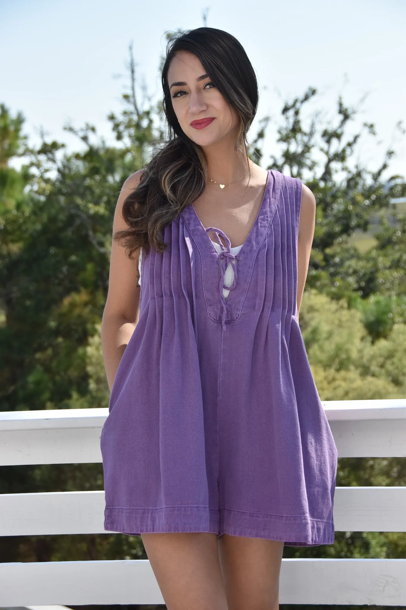 V-neck Sleeveless Denim Romper