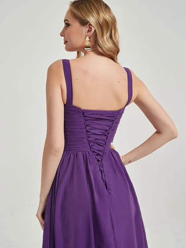 Vintage Mauve Wide Straps Sleeveless Flowy Pleated Bridesmaid Dress