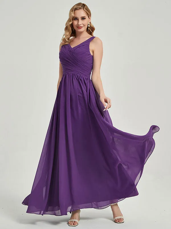 Vintage Mauve Wide Straps Sleeveless Flowy Pleated Bridesmaid Dress