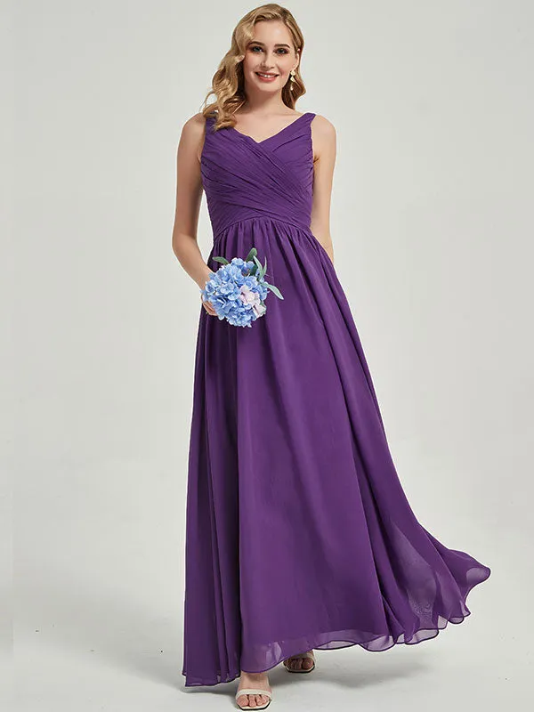 Vintage Mauve Wide Straps Sleeveless Flowy Pleated Bridesmaid Dress