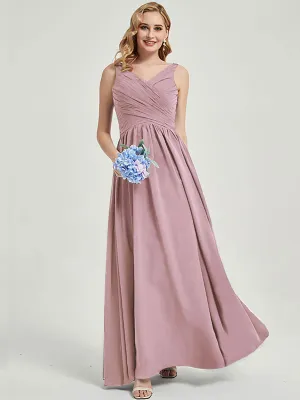 Vintage Mauve Wide Straps Sleeveless Flowy Pleated Bridesmaid Dress