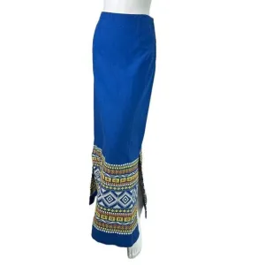 Vintage 1970's Long Blue Guatemalan Woven Maxi Skirt Side Slits Size Medium